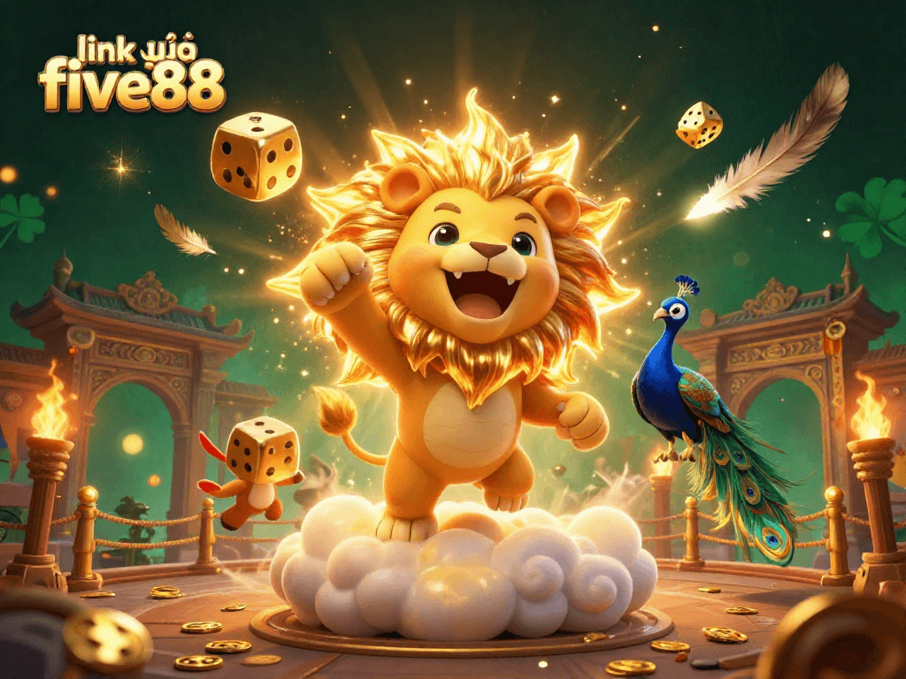Spin the reels with link vào five88, where fortunes unfold amidst vibrant golden dice and thrilling game elements.