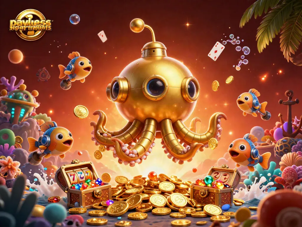 Experience big wins with paylessapartments in this vibrant casino-themed underwater scene.