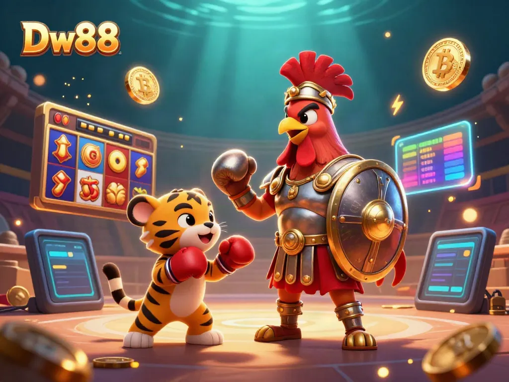 Play slots and win at Dw88 with engaging characters in a lively casino atmosphere.