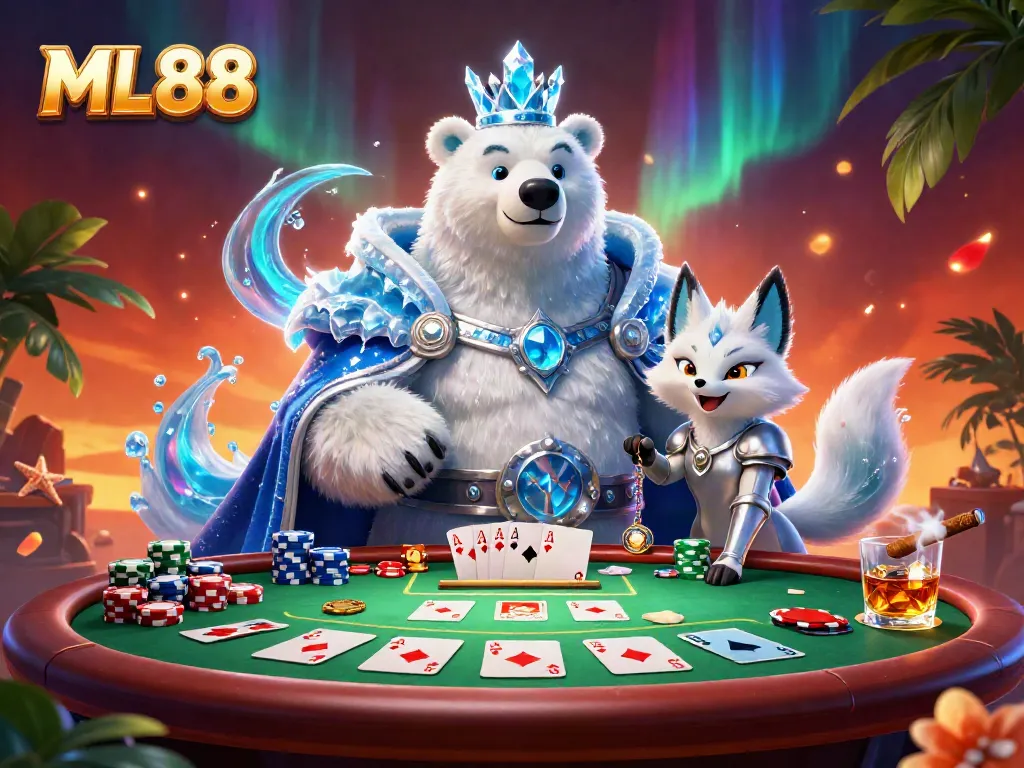 Experience big wins at ML88 with the ice king and snow fox at a vibrant poker game.