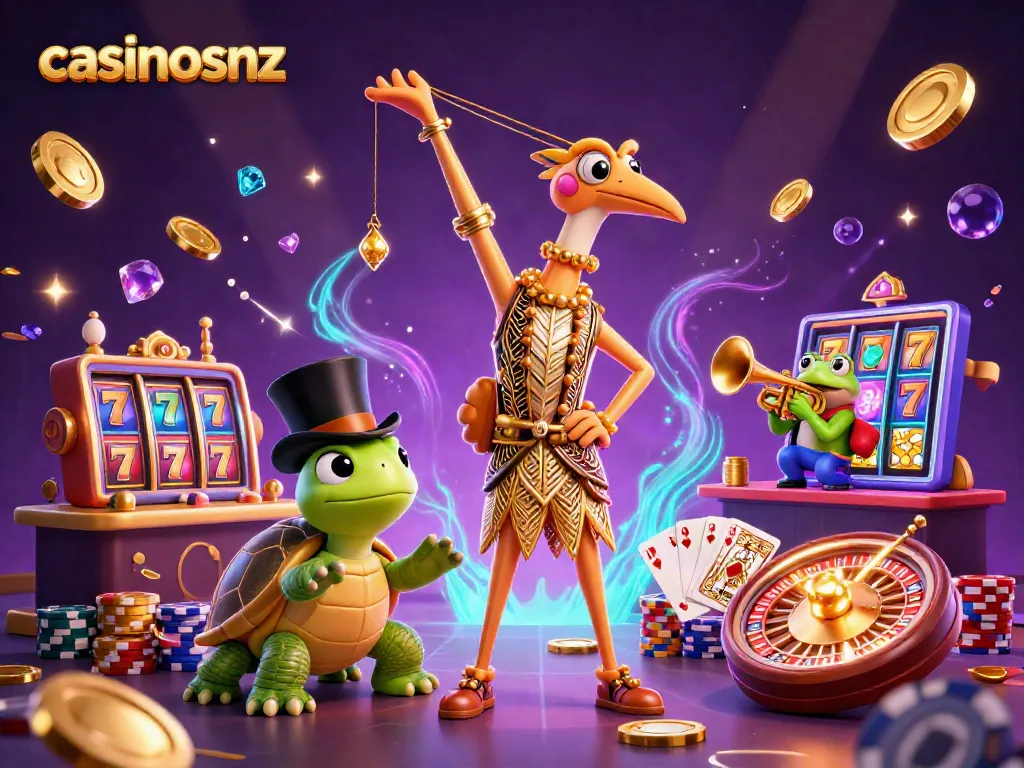 Experience casinosnz excitement with a colorful 3D casino scene featuring vibrant characters and casino elements.