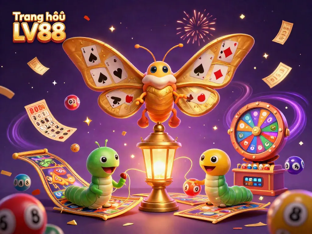 Join the excitement at Trang chủ LV88 with vibrant lottery balls and golden casino elements.