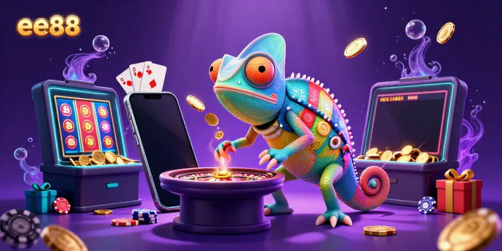 Catching golden coins, the chameleon casino owner brings excitement to the ee88 gaming experience.