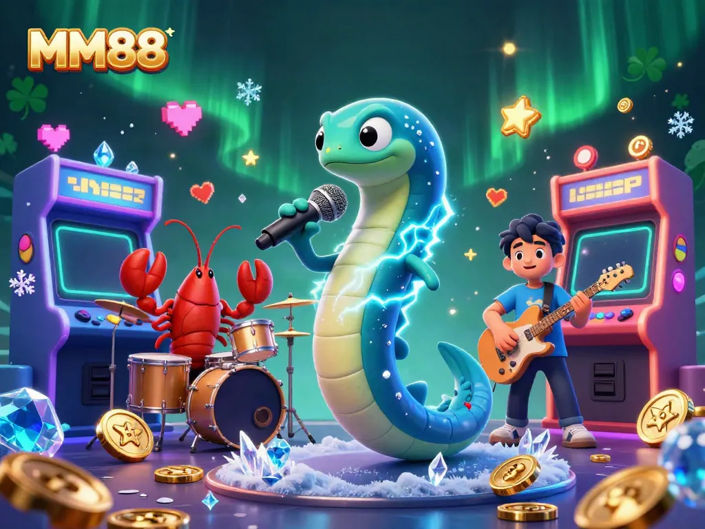 Experience thrilling gameplay at MM88 with our vibrant underwater casino scene featuring electric eel as DJ.
